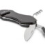 Die schwarze und silberne Multi-Tool-Holztasse besitzt ausklappbare Besteckwerkzeuge im Griff - praktisch mit Werbeaufdruck fürs Unternehmen. Wertica Shop