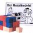 Vor einem SW-Poster mit zwei Cartoon-Männern liegt das bunte Knobelspiel "Mosaikwürfel" - eine hölzerne, farbenfrohe Puzzle-Konstruktion. Wertica Shop