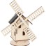 Der Bausatz "Solar-Windmühle" ist ein Holzmodell mit vier Flügeln, Solarpanel auf dem Dach und rundem Sockel. Wertica Shop