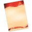 Festliches Briefpapier mit goldenem Rand, Tannenbaum und Lichtern oben, unten verschneites Winterdorf mit Häusern und Bäumen. Wertica Shop