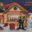 Drei Männer in Winterkleidung bereiten vor einem Haus Weihnachten vor: Geschenke, Schnee schaufeln, Kerzen, Rentier und frohe Grüße auf Deutsch. Wertica Shop