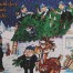 Motiv 1: Fröhliche Menschen schmücken ein verschneites Haus und einen Baum, Rentiere ziehen einen Schlitten. "Frohe Weihnachten und ein gutes neues Jahr!. Wertica Shop