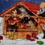 Motiv 1" zeigt fröhliche Menschen und Tiere, die einen Stall festlich schmücken. Text: "Ein frohes Weihnachtsfest und alles Gute im neuen Jahr. Wertica Shop