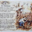 Zwei Dachdecker reparieren Ziegel auf einem Schrägdach; einer repariert, während der andere hilft. Unten schaut ein Kind zu. Eingerahmt wird die Szene von einer poetischen Ode an die Dachdecker. Wertica Shop
