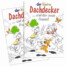 Zwei gleiche Malbuch-Cover: "Der kleine Dachdecker ... und der neue Freund", zwei fröhliche Jungs high-fiven mit Hund, Welpe und Schmetterling draußen. Wertica Shop