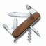 Das Victorinox-Taschenmesser "Wood" hat einen Holzgriff, große/kleine Klinge, Dosenöffner, Flaschenöffner, Korkenzieher und Ahle. Wertica Shop
