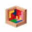 7 in 1" ist ein sechseckiges Holzpuzzle mit bunten, ineinander passenden Teilen in Rot, Gelb, Blau, Grün und Pink auf weißem Hintergrund. Wertica Shop